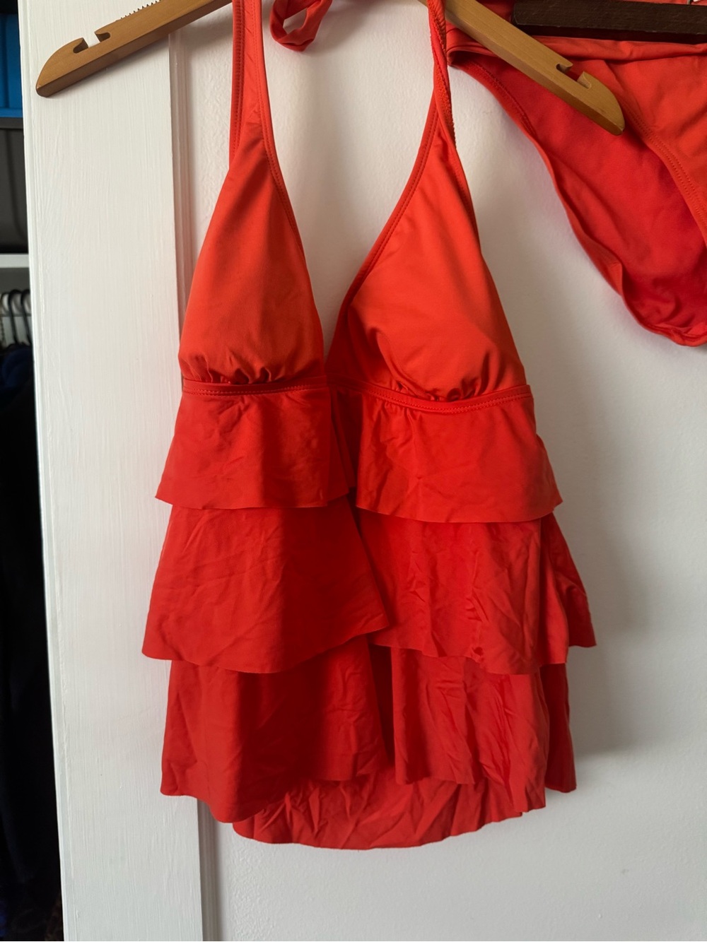 Kenneth Cole Reaction Dark Orange Ruffled Halter Tankini Set - Picture 2 of 9